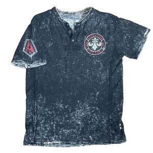 Affliction Life Fast‎ Men's T-Shirt Size M Buttons Embroidered Black Shirt Cross